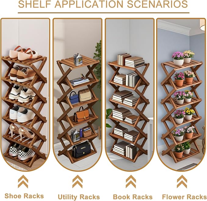 Comeon Bamboo Shoe Rack, Foldable Vertical Shoe Rack - Image 5