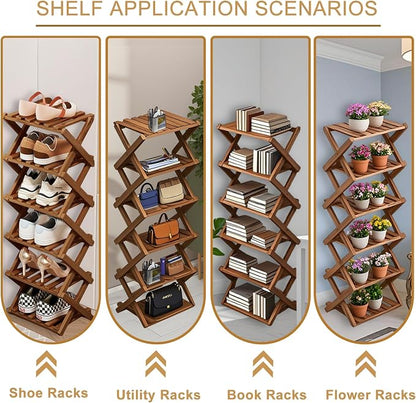 Comeon Bamboo Shoe Rack, Foldable Vertical Shoe Rack - Image 5