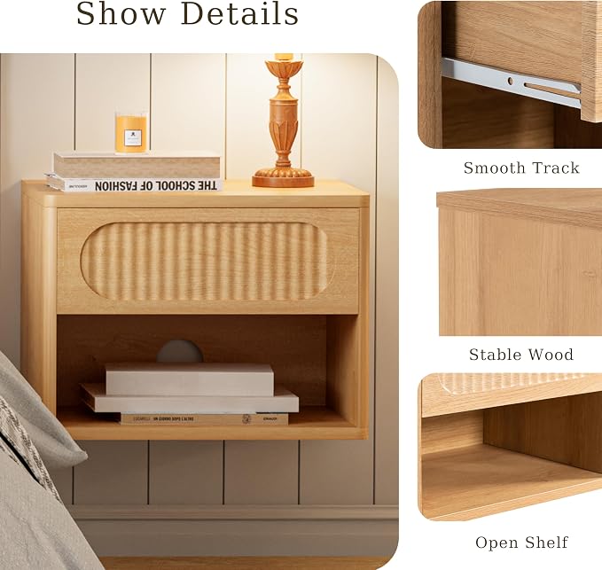 Floating Nightstands with Drawer Set of 2, Modern Wall Mounted Bedside Tables - Image 4