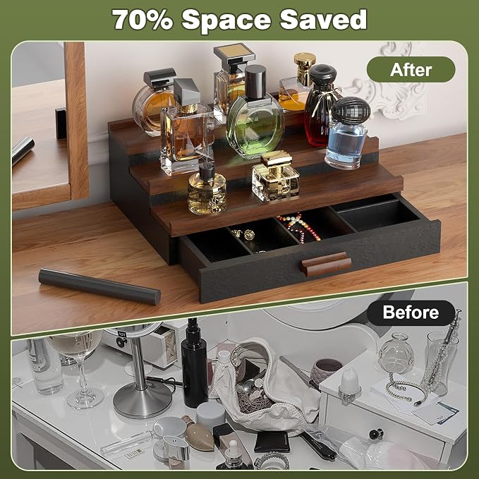 Perfume Cologne Organizer for Men: 3 Tier Wooden Perfumes Stand, Desktop Parfum - Image 4