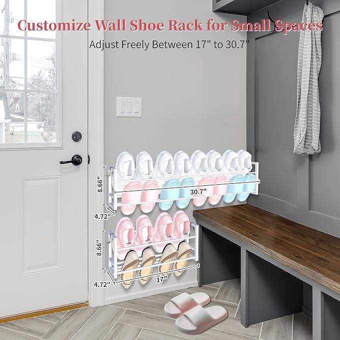 4 Pack Wall Mounted Shoe Rack for Narrow Spaces, Hanging Shoe Rack Holds 32 - Image 7