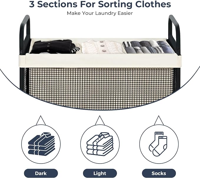 STO STO Laundry Hamper 3 Section, 120L Rolling Laundry Sorter Cart - Image 5