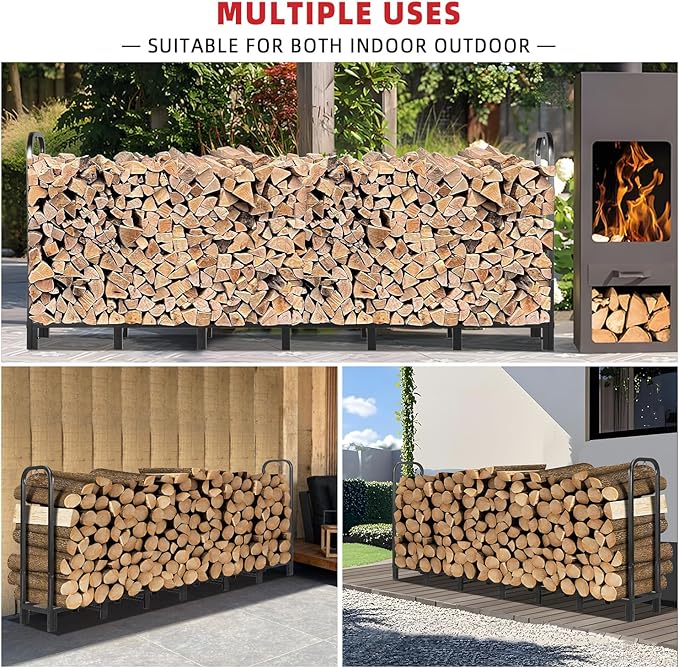 8FT Firewood Rack Outdoor, Heavy Duty Adjustable Firewood log Storage & Holder - Image 3