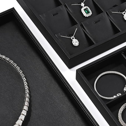 Black PU Leather Jewelry Display Flat Tray Ring Necklace Watch Organizer - Image 7