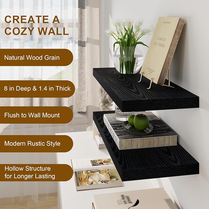 Fun Memories Black Floating Shelves 36 Inch Long, 8 Inch Deep Floating Shelf - Image 5