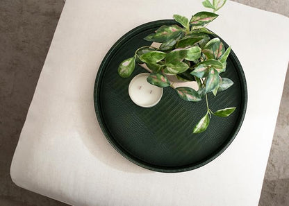 HofferRuffer Round Serving Tray 20'', Elegant Faux Leather Circle Ottoman Table - Image 6
