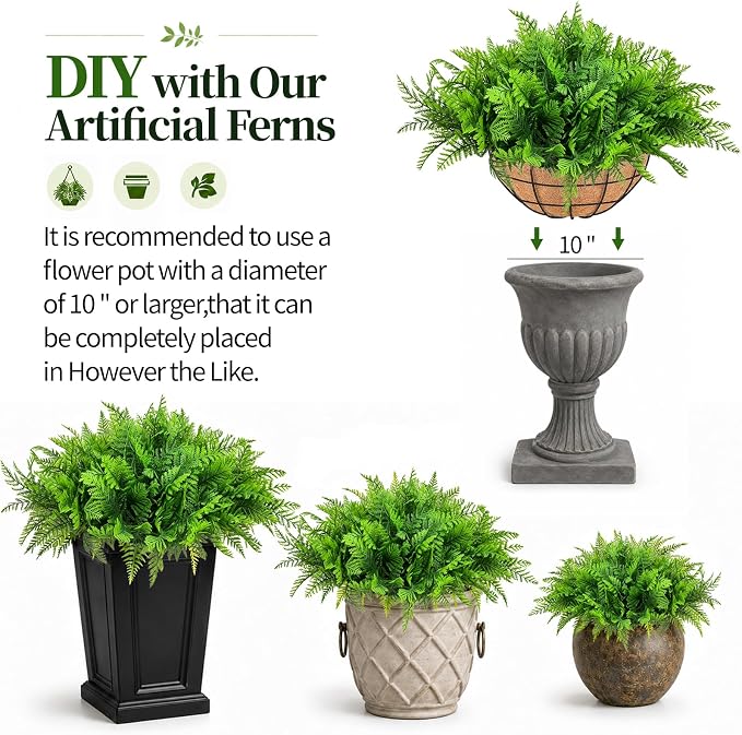 Fake Hanging Plants Fern Baskets, Artificial Ferns - Image 4