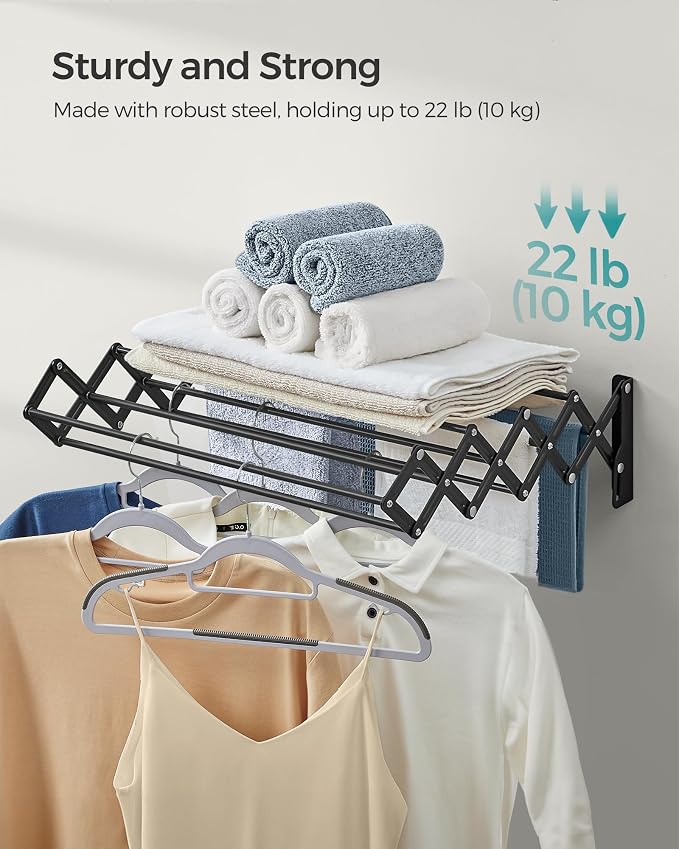 SONGMICS Clothes Drying Rack, Wall-Mounted Drying Rack Clothing, Small - Image 5