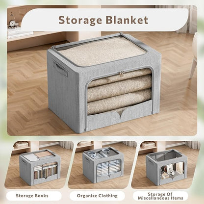 FHSQX 3 Pack Clothes Storage Bins Foldable Metal Frame Storage Box Extra Large - Image 4