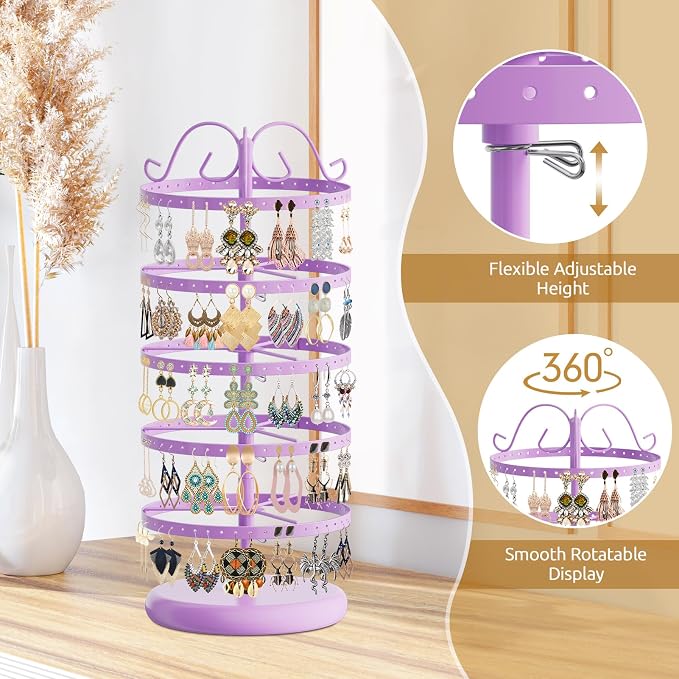 MODOWEY Rotating Earring Holder Organizer Stand, 5 Tiers Metal Tree, - Image 4