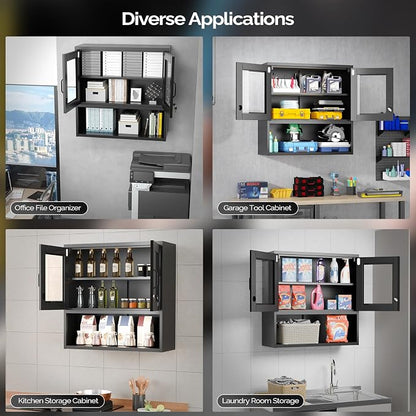 VINGLI Metal Wall Cabinet with Locking Glass Doors, Adjustable Shelf, Wall - Image 7