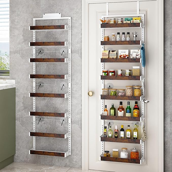 bukfen Over the Door Pantry Organizer, 8-Tier Adjustable Wooden Basket Kitchen by bukfen