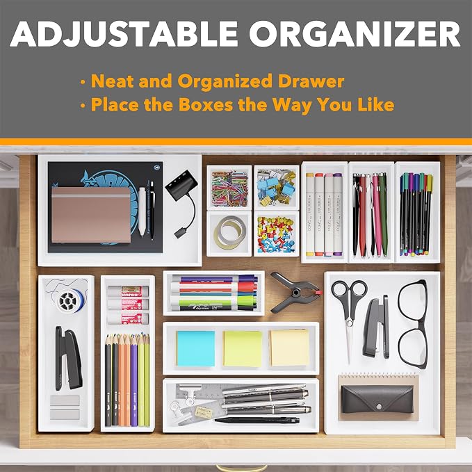 SpaceAid 14-Piece Bamboo Drawer Organizer Storage Boxes Set, Wood Tray Junk - Image 5