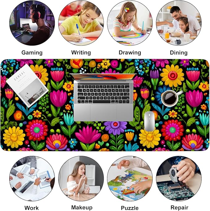 Folk Art Floral Mouse Pad – Large Extended Desk Mat 35.43 x 15.75 in – Colorful - Image 9