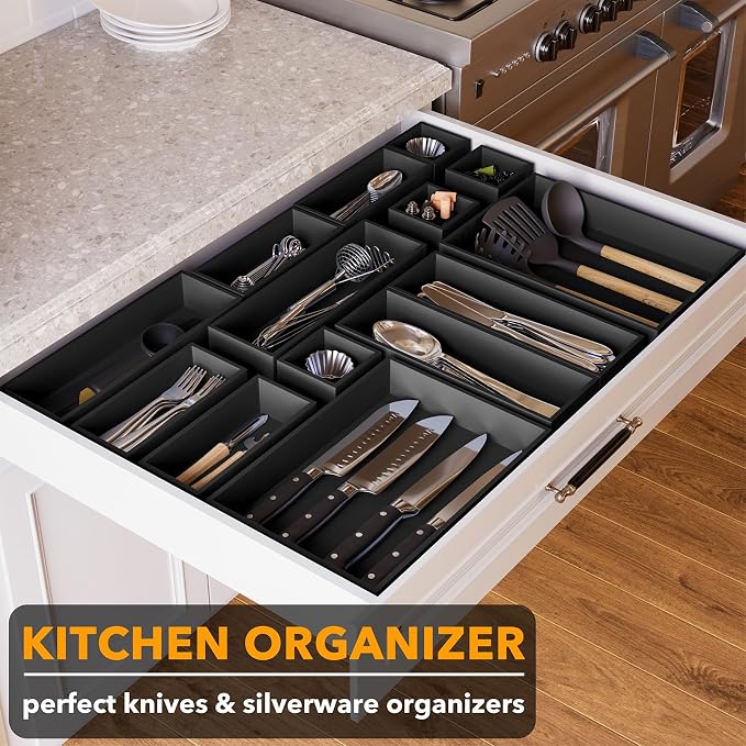 SpaceAid 14-Piece Bamboo Drawer Organizer Storage Boxes Set, Wood Tray Junk - Image 4