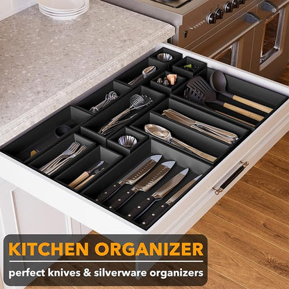 SpaceAid 14-Piece Bamboo Drawer Organizer Storage Boxes Set, Wood Tray Junk - Image 4