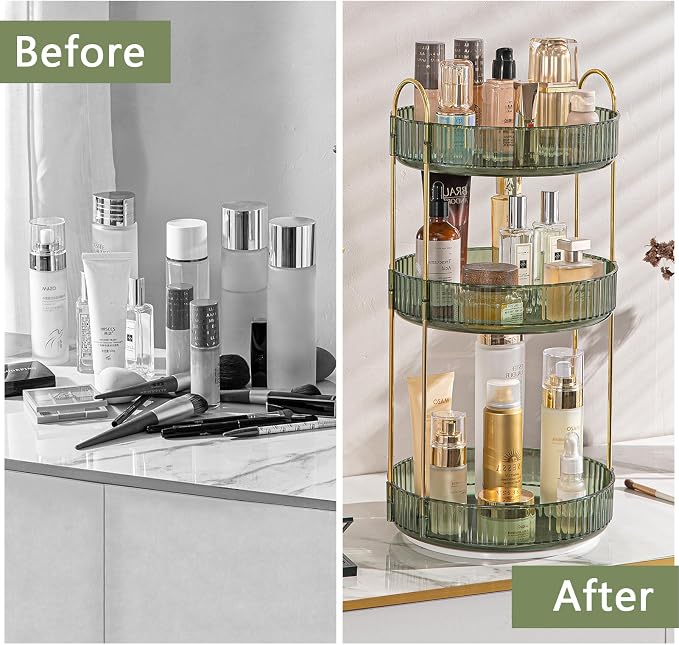 Rotating Makeup Organizer for Vanity, High-Capacity Skincare Clear Make Up - Image 3