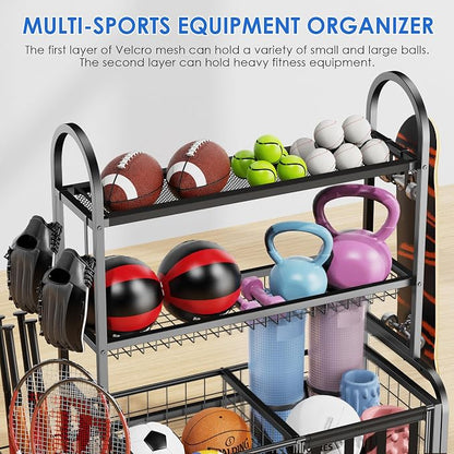 Garage Ball Storage, 2 in 1 Sports Equipment Organizer, Garage Organizer - Image 4