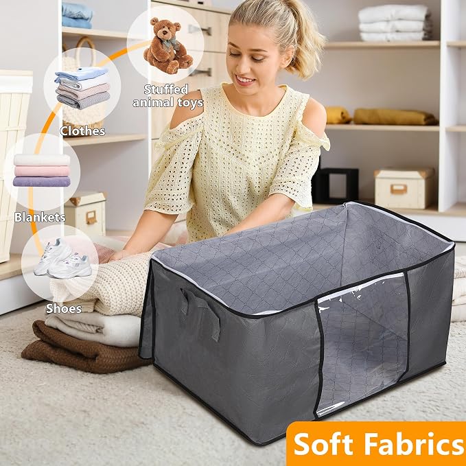 90L Large Blanket Storage Bags, 8 Pack Clothes Storage Bag Comforter Storage Bin - Image 7