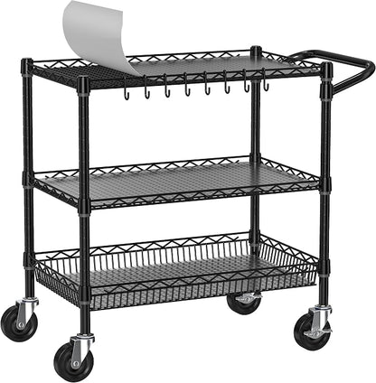 Heavy Duty Rolling Cart with Wheels, 3 Tier Commercial Grade Utility Cart by Folews