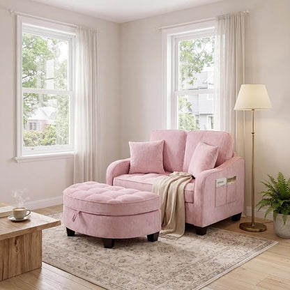 ERYE Chenille Tufted Loveseat Sofa and Ottoman Set, Tufted Recliner Sleeper - Image 4