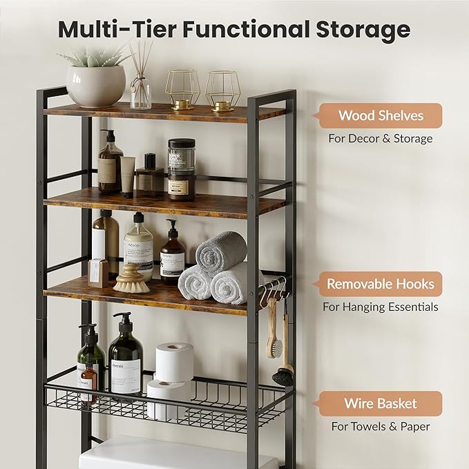 Over The Toilet Storage Shelf, 4-Tier Bathroom Organizer - Image 3