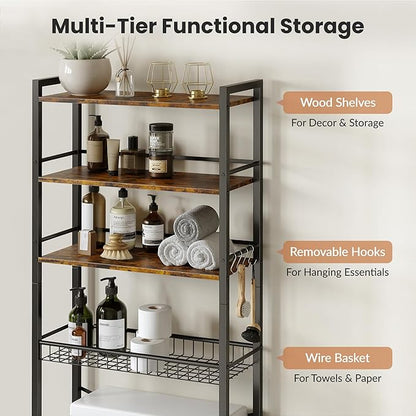Over The Toilet Storage Shelf, 4-Tier Bathroom Organizer - Image 3