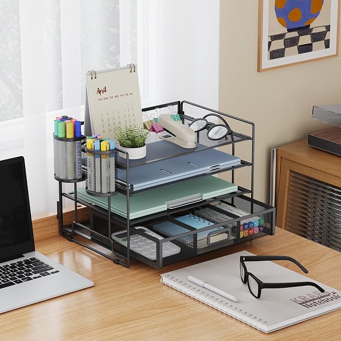 Marbrasse Desk Organizer and Accessories4-Tier Paper File Letter Tray - Image 2