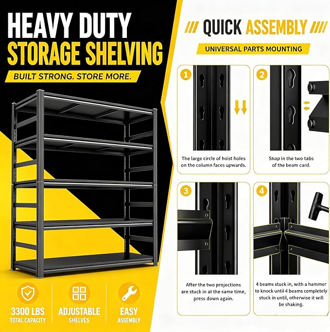 Garage Shelving Heavy Duty 4-Tier Metal Shelving 3000LBS Storage Shelves 44" H - Image 6