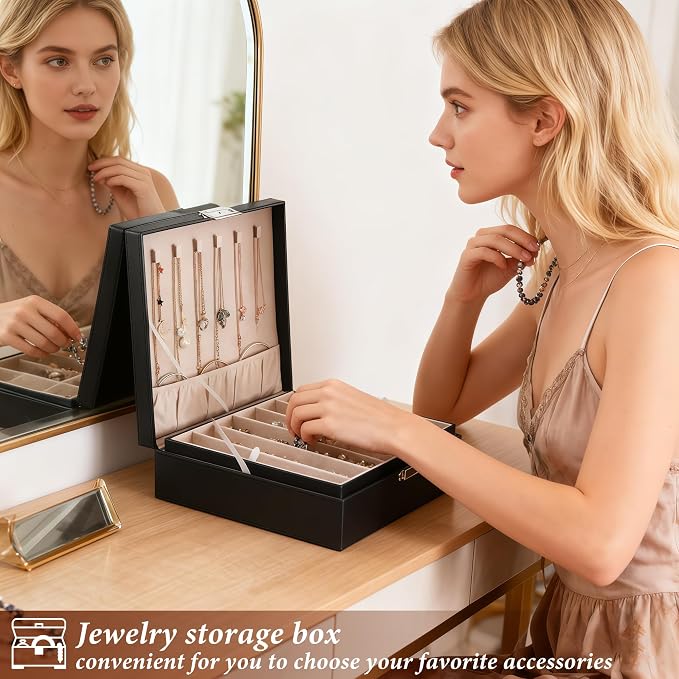 BEWISHOME Jewelry Box Organizer, 2-Layer Necklace Organizer Box, Modern Style - Image 3