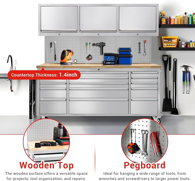 CT Copper Tailor 72-inch Tool Chest Cabinet Rolling Garage Workbench - Image 7
