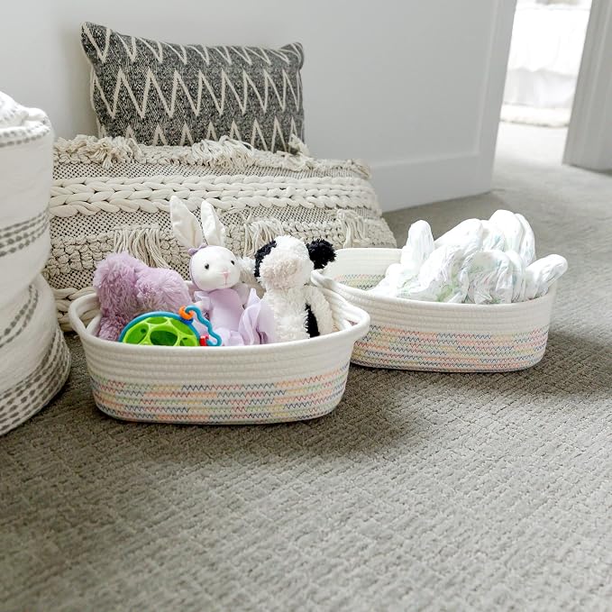 NaturalCozy 5-Piece Rectangle Storage Basket Set- Natural Cotton Rope Woven - Image 4