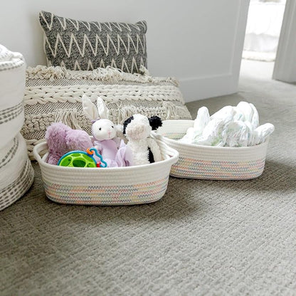 NaturalCozy 5-Piece Rectangle Storage Basket Set- Natural Cotton Rope Woven - Image 4