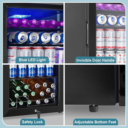 128 Cans Beverage Refrigerator Cooler, 3.2 Cu.Ft Mini Drink Fridge Glass Door - Image 6