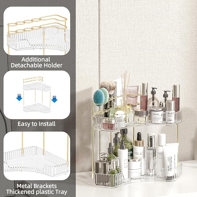 Makeup Organizer Countertop 2 Tier, Corner Bathroom Countertop Organizer - Image 5