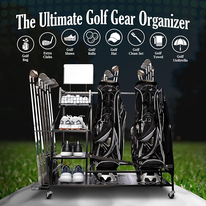 Heavy-Duty Golf Storage Rack for Garage – Holds 2 Golf Bags – Freestanding - Image 3