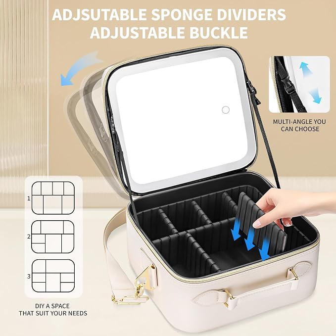 Travel Makeup Bag with Mirror and Light, Cosmetic Artist Organizer Case with - Image 6