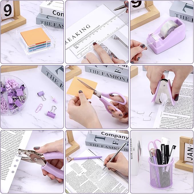 17 in 1 Purple Desk Organizers and Accessories Set, 3 Office Desk Supplies - Image 5