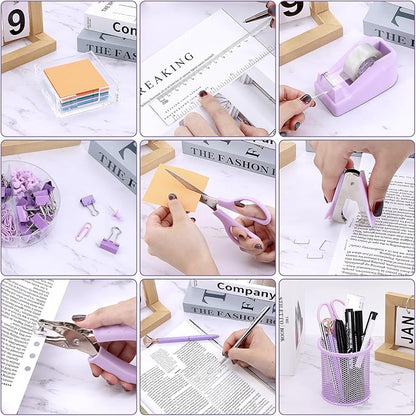 17 in 1 Purple Desk Organizers and Accessories Set, 3 Office Desk Supplies - Image 5