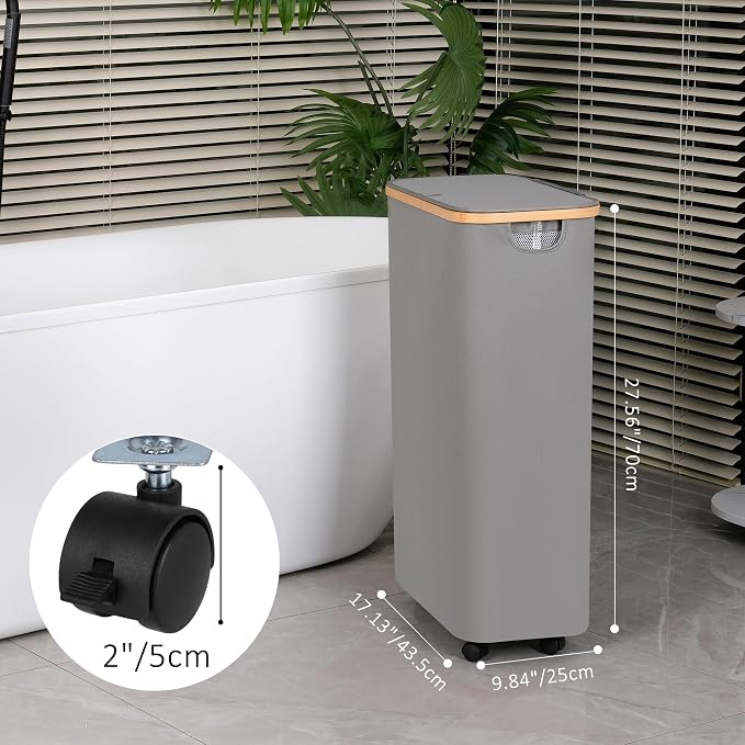 75L Slim Laundry Hamper with Wheels, Clothes Hamper - Image 2