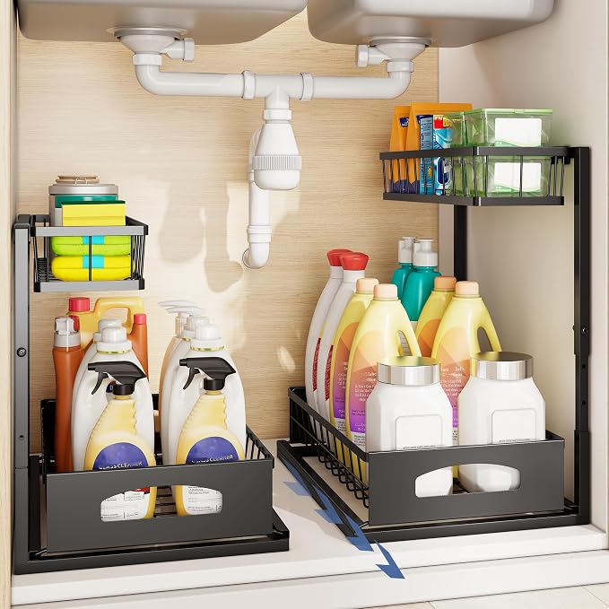 Under Sink Organizer, 2 Pack Height Adjustable Cabinet Organizer - Image 7