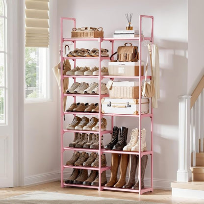 WOWLIVE 9 Tier 2-Column Shoe Rack, 30-35 Pairs Stackable Pink | Compact 33.75in - Image 2
