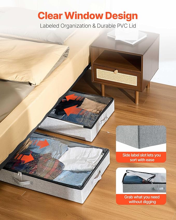 VEVOR Under Bed Storage with Clear Lids, 33.5 x 16.9 x 4.7 Inch, 45L Large - Image 5