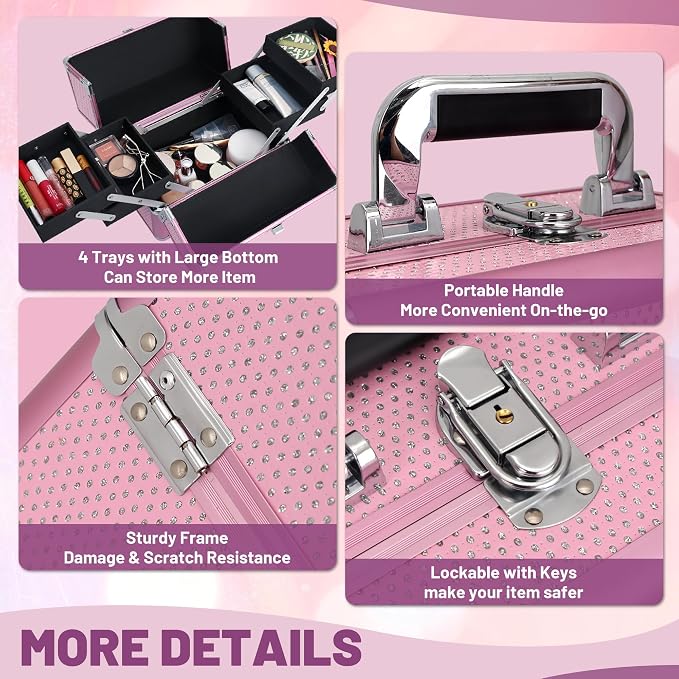Makeup Train Case Cosmetic Organizer Case Makeup Box Portable Make Up Artist - Image 5