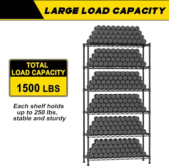 GIOTORENT 6-Wire Garage Shelving Storage Shelves, Metal Shelf Organizer 2100Lbs - Image 7