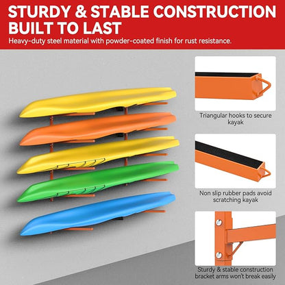 Kayak Storage Rack Wall Mount Adjustable 5 Levels Kayak Rack Wall Hanger Holder - Image 4
