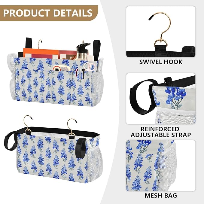 Watercolor Bluebonnets Bedside Caddy - Image 5