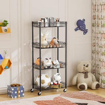 4 Tier Shelf Wire Shelving Unit Adjustable Storage Shelves Big Basket Rack - Image 2