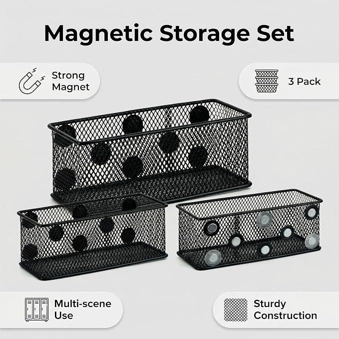 Neudeco Magnetic Locker Organizer, Wire Mesh Storage Baskets, Magnetic Pencil - Image 6