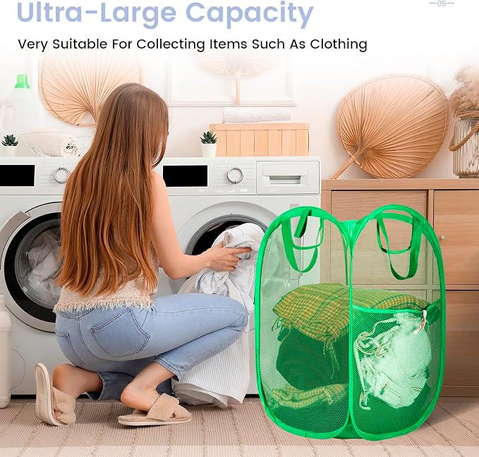 HOUSE AGAIN Pop Up Laundry Hamper, Strong Mesh Laundry Baskets Collapsible - Image 6